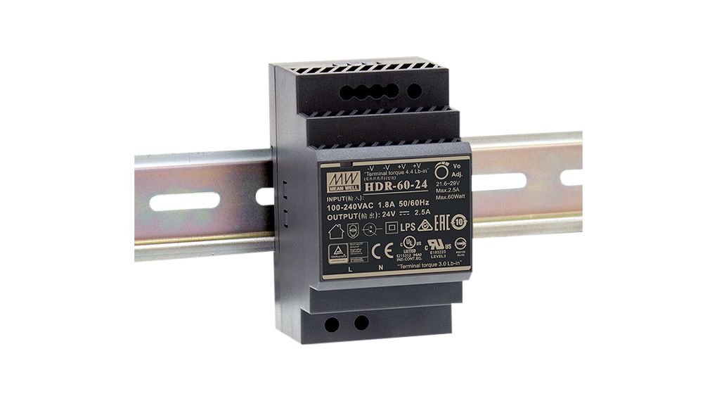 Strømforsyning for DIN-skinne, 48V, 1.25A, 60W