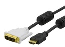 Kabel | HDMI til DVI-kabel, 19-pin han til DVI-D Single Link 19-pin han, 2m, svart/hvit