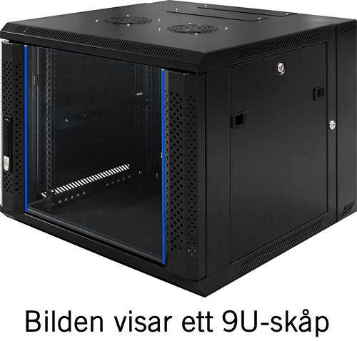 [19-6615] TOTEN, 19" veggskap, 15U, 600x600, glassdør+bakdør, svart